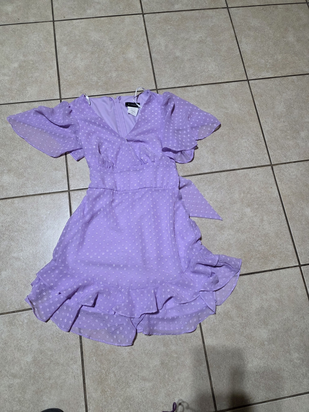 Others Follow Lavender Polka Dot Ruffle Wrap Dress
